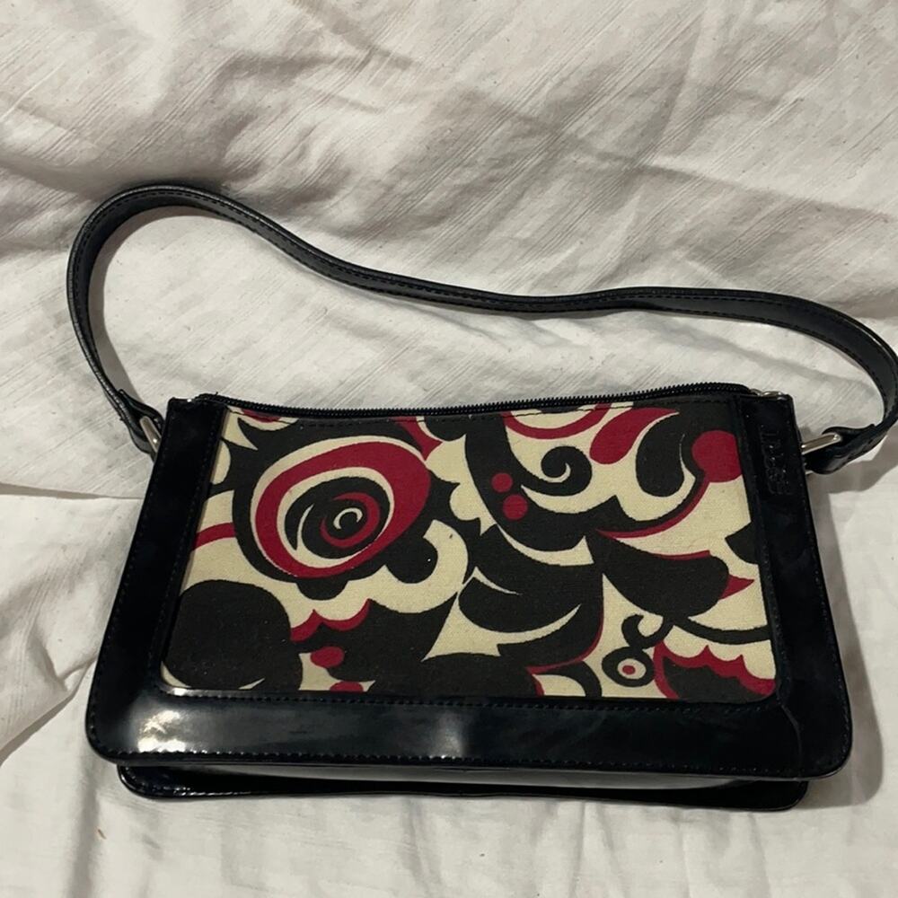 Esprit vintage black white red handbag rose like swirl print vintage euc